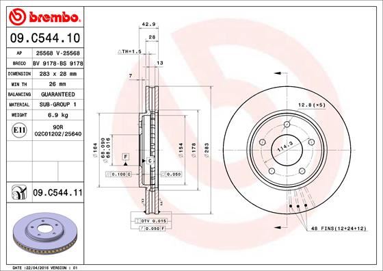 BREMBO 09C54411 — FREN DİSKİ ÖN UV COATED NISSAN