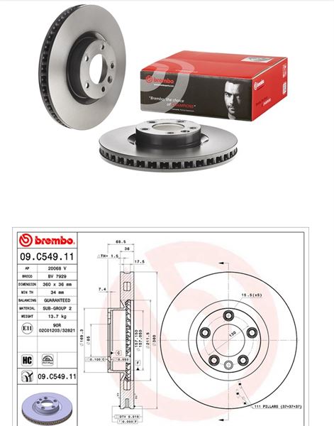BREMBO 09C54911 — FREN DİSKİ ÖN SOL CAYENNE TOUAREG 3.0 V6 TDI 0986479B12-DF6697S