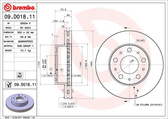BREMBO 09D01811 — ÖN FREN DİSKİ JUMPER III-BOXER III-DUCATO III 06> CAP:300 KALINLIK:32