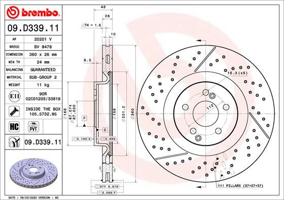 BREMBO 09D33911 — FREN DİSKİ ARKA MERCEDES X290 C253 X253