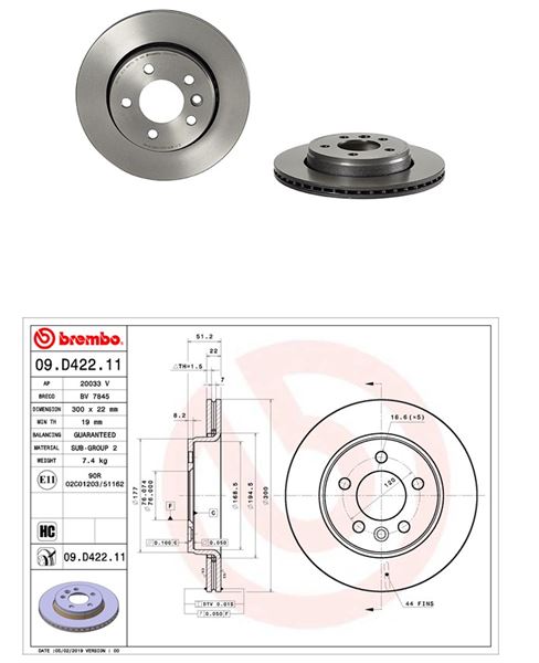 BREMBO 09D42211 — ARKA FREN DİSKİ-300×22 5×120 (VW AMAROK 17- CRAFTER 17-)
