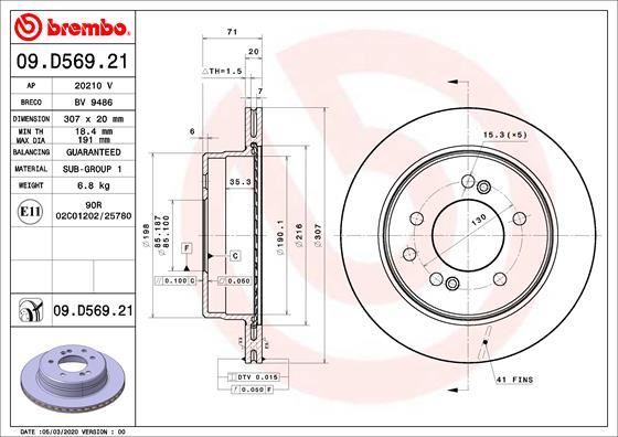 BREMBO 09D56921 — FREN DİSKİ ARKA UV COATED SSANGYONG