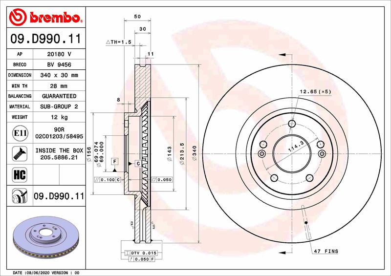 BREMBO 09D99011 — FREN DİSKİ ÖN UV COATED HYUNDAI