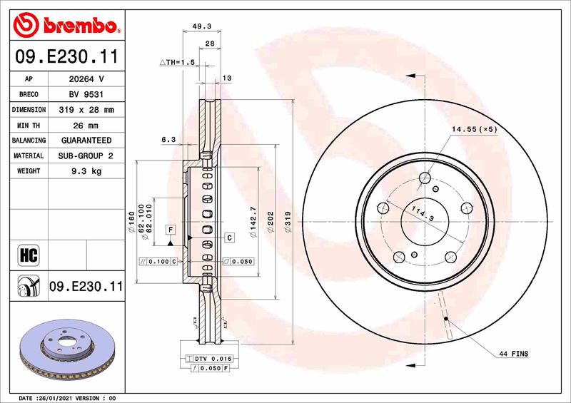 BREMBO 09E23011 — FREN DİSKİ ÖN UV COATED LEXUS
