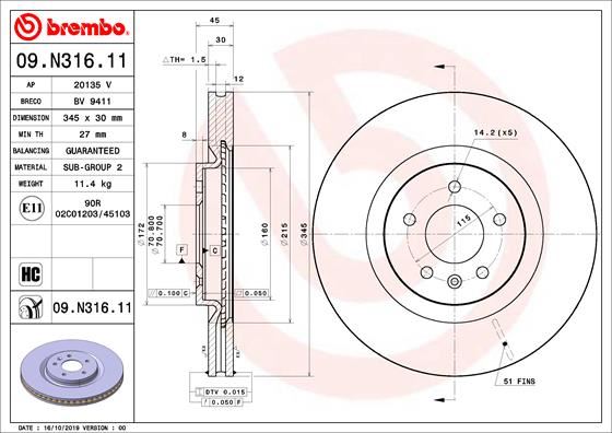 BREMBO 09N31611 — ÖN FREN AYNASI DİSKİ OPEL INSİGNİA B GRAND SPORT INSİGNİA B SPORTS TOURER 17> 18 İNÇ JQ5