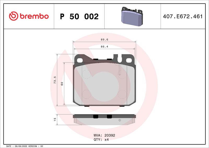 BREMBO P50002 — FREN BALATASI ÖN MERCEDES W123 S123 W116 R107