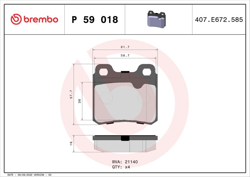BREMBO P59018 — ARKA FREN BALATASI VECTRA A 88-95 ASTRA F 94-98 CALIBRA A 90-97 KADETT E 86-91 VECTRA B 96>