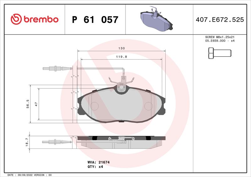 BREMBO P61057 — ÖN FREN BALATASI FİŞLİ P406 2.0-2.1 TD 94-04 P306 GTİ 93-01 XANTIA XM XSARA 00-05