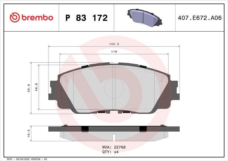 BREMBO P83172 — ÖN FREN BALATA TOYOTA COROLLA CROSS 1.8L 2ZR-FXE HYBRİD ZVG12 22>