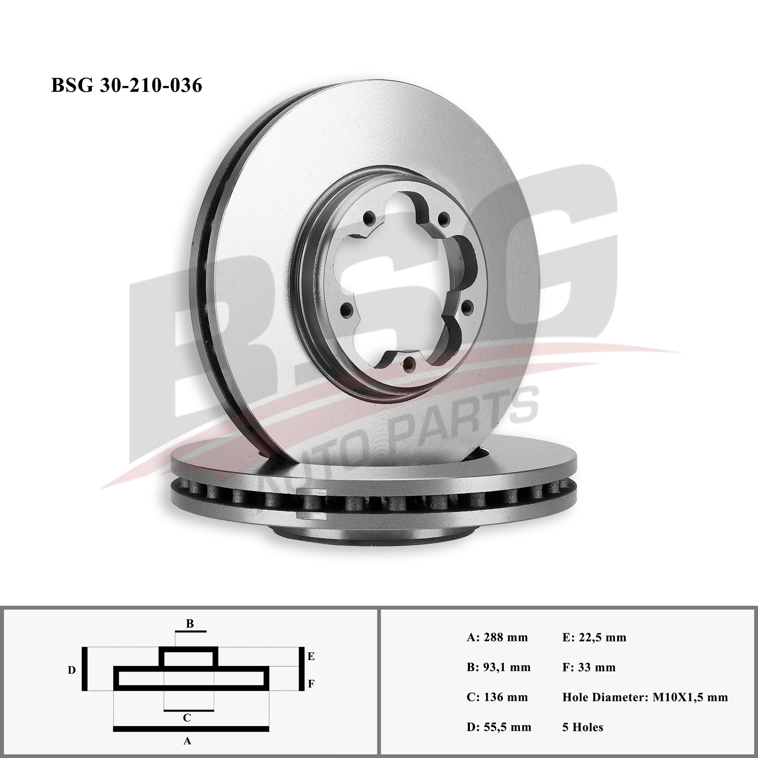 BSG 30210036 — FREN DİSKİ ÖN [288 mm] [ARKA TEK TEKER] TRANSIT V-362 V-363 12-