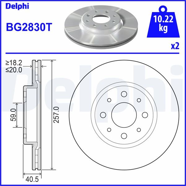 DELPHI BG2830T — FREN DİSKİ ÖN (4D 257 MM) FIAT DOBLO LINEA BRAVO PANDA 1.4 1.3 JTD STILO IDEA 1.2 16V 1.3 JTD TEMPRA TIPO