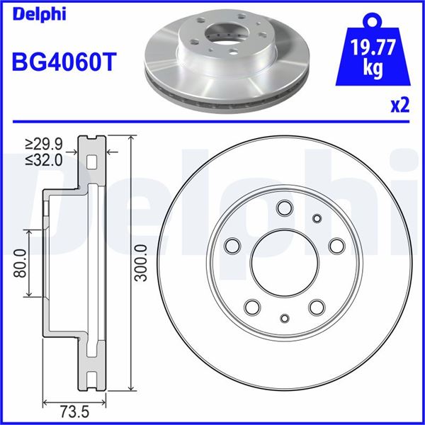 DELPHI BG4060T — FREN DİSKİ ÖN HAVALI 300 MM ( FIAT DUCATO 2.3 JTD PEUGEOT BOXER CITROEN JUMPER 2.2HDI 3.0 HDI 06- )