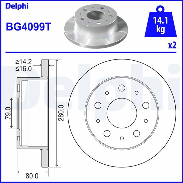 DELPHI BG4099T — FREN DISKI ARKA CAP280MM ( FIAT DUCATO PEUGEOT BOXER CITROEN JUMPER 2.0 2.8JTD -06 )
