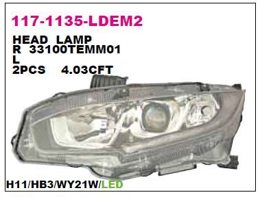 DEPO 1171135LLDEM2 — FAR CIVIC 16-22 FC5 SEDAN ELEGANCE-PREMIUM MOTORU ÜZERINDE LEDLİ SOL