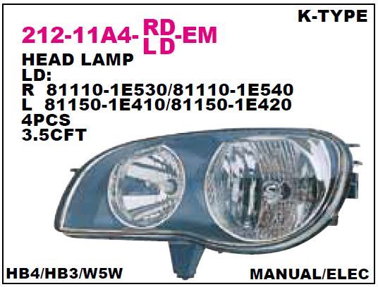 DEPO 21211A4LLDEM — FAR KOMPLE ÖN SOL TOYOTA COROLLA 00-02 (ELEKTRİKLİ)