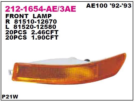 DEPO 2121654L3AE — TAMPON SİNYAL LAMBASI SOL DUYLU AMPULLU TOYOTA COROLLA AE100- AE101 93-98