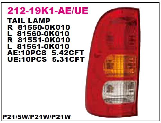 DEPO 21219K1RUE — STOP LAMBASI SAĞ TOYOTA HILUX VIGO 04-07