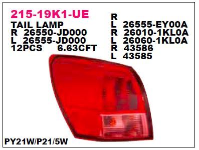 DEPO 21519K1RUE — STOP LAMBASI SAĞ DUYSUZ NISSAN QASHQAI 07-09