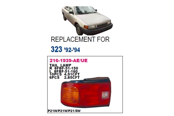 DEPO 2161939LAE — STOP LAMBASI SOL DUYLU AMPULLU MAZDA 323 SEDAN 92-94