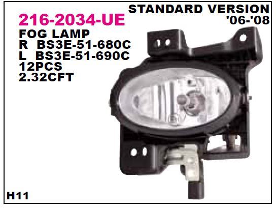 DEPO 2162034LUE — SİS FARI SOL BRAKETLI MAZDA 3 HB 03-09