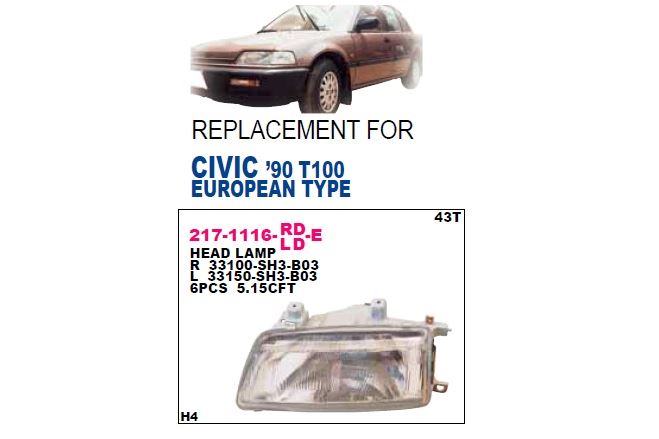 DEPO 2171116LLDE — ÖN FAR SOL-(HONDA CIVIC SEDAN-HB 90/91 / CRX 90/91 )
