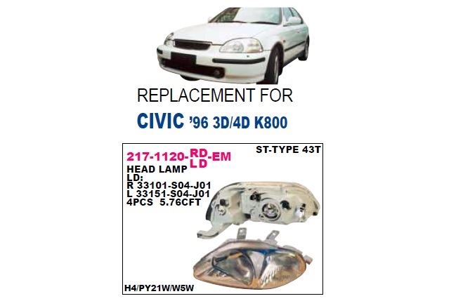 DEPO 2171120RLDEM — ÖN FAR SAĞ-(ELEKTRİKLİ)-(HONDA CIVIC SEDAN-HB 96/98 )