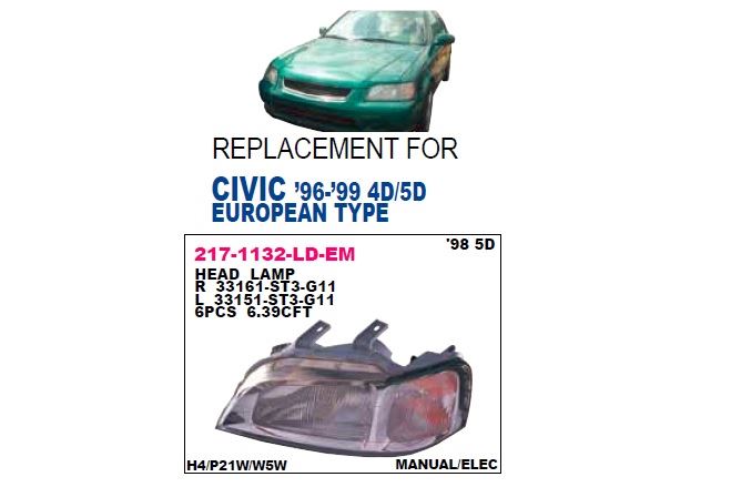 DEPO 2171132LLDEM — FAR SOL ELEKTRİKLİ KROM EURO CIVIC 97-01 5 KAPI