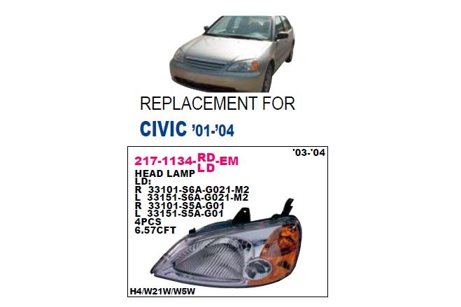DEPO 2171134LLDEM — ÖN FAR SOL-(ELEKTRİKLİ)-(HONDA CIVIC SEDAN 01/03 )