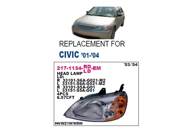 DEPO 2171134RLDEM — ÖN FAR SAĞ-(ELEKTRİKLİ)-(HONDA CIVIC SEDAN 01/03 )