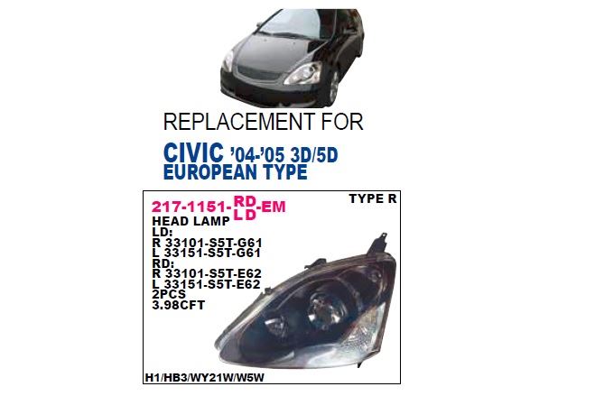 DEPO 2171151LLDEM — FAR SOL ELEKTRİKLİ SİYAH CIVIC 01-05