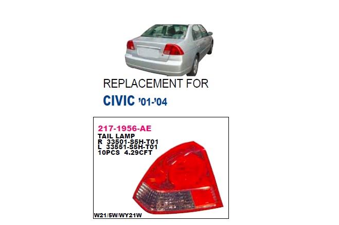 DEPO 2171956LAE — STOP LAMBASI SOL KIRMIZI-BEYAZ DUYLU AMPULLU HONDA CIVIC SEDAN 03-05