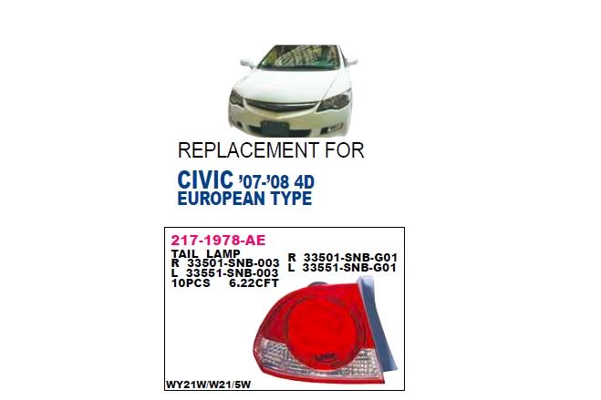 DEPO 2171978LAE — STOP LAMBASI SOL DUYLU AMPULLU HONDA CIVIC SEDAN 06-08