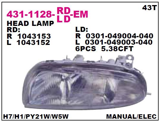 DEPO 4311128RLDEM — ÖN FAR SAĞ ELEKTRİKLİ ( FORD FIESTA MK4 96-98 )
