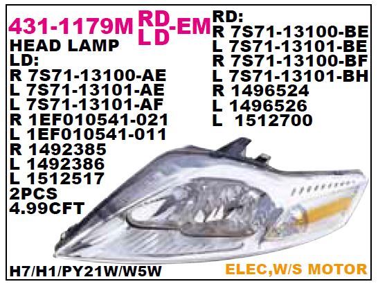 DEPO 4311179RMLDEM — ÖN FAR SAĞ MOTORU UZERINDE ( FORD MONDEO 07-10 ) GÜNDÜZ SURUS LAMBALI