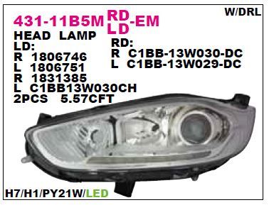 DEPO 43111B5LMLDEM — ÖN FAR SOL FORD FIESTA 13- GÜNDÜZ SURUS LAMBALI,MERCEKLİ LEDLİ