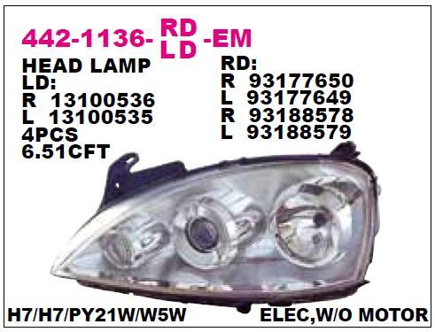 DEPO 4421136RLDEM — ÖN FAR SAĞ OPEL CORSA C 03-05 MERCEKLI