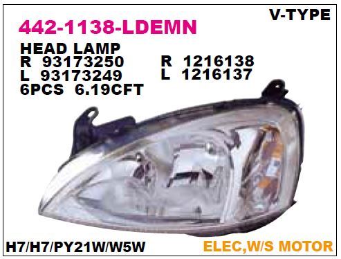 DEPO 4421138RLDEMN — ÖN FAR SAĞ MOTORU UZERINDE OPEL CORSA C 00-02