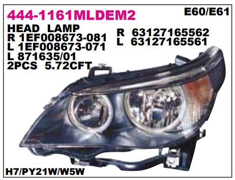 DEPO 4441161RMLDEM2 — ÖN FAR SAĞ BMW 5 SERİSİ E60/E61 03-06
