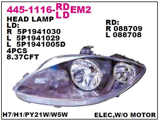 DEPO 4451116RLDEM2 — FAR LEON / ALTEA / TOLEDO 04-08 SAĞ SİSSİZ