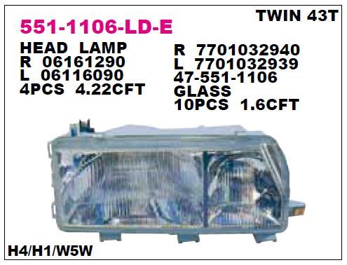 DEPO 5511106LLDE — ÖN FAR SOL RENAULT R11 93- FLASH S