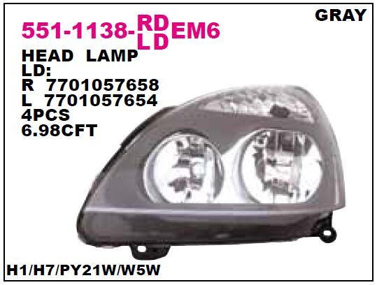 DEPO 5511138LLDEM6 — FAR SOL ELEKTRİKLİ GRİ ÇERÇEVELİ 2005=/2008 CLIO II SYMBOL