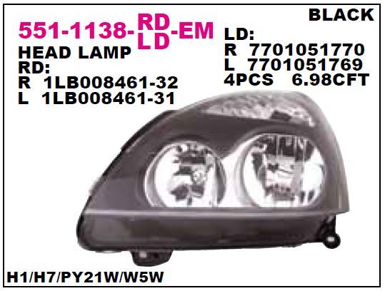 DEPO 5511138RLDEM — FAR SAĞ SİYAH ÇERÇEVELİ ELEKTRİKLİ 2003=/2005 CLIO II SYMBOL