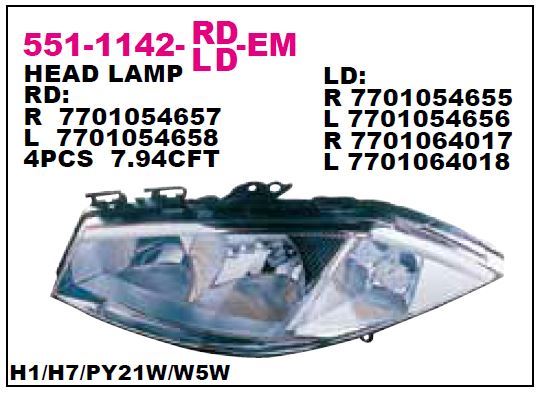 DEPO 5511142LLDEM — FAR SOL ELEKTRİKLİ 2003=/2005 MEGANE II