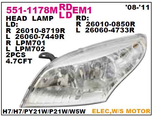 DEPO 5511178LMLDEM1 — ÖN FAR SOL [MOTORU UZERINDE] KROM RENAULT MEGANE III 08-11 KROM TIP