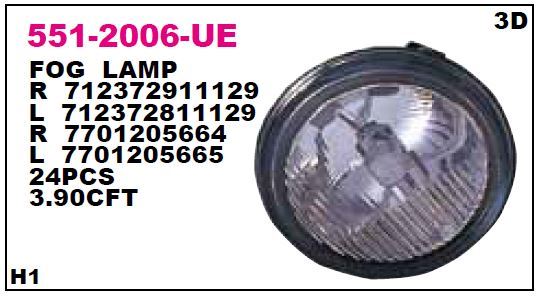 DEPO 5512006LUE — SİS LAMBASI SOL RENAULT CLIO 98 / MEGANE 96-3K / MOVANO 99-05 / TWINGO 99-01
