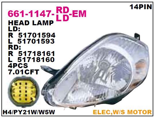 DEPO 6611147RLDEM — ÖN FAR SAĞ MOTORU UZERINDE (FIAT GRANDE PUNTO 05-)