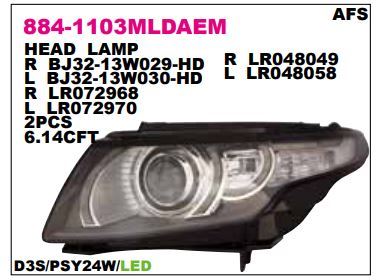 DEPO 8841103LMLDAEM — FAR LANDROVER RANGE ROVER EVOQUE SOL 11-20 D3S, PSY24W, LED