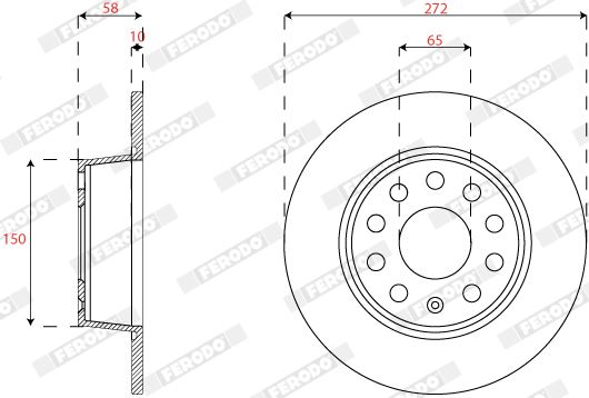 FERODO DDF2825C — ARKA FREN DİSKİ-272X10 5×112 (VW T-ROC 18- AUDI Q2 17- SEAT LEON 17-20 SKODA OCTAVIA 20)