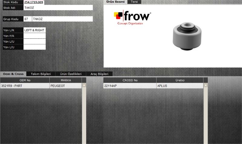 FROW 2541719009 — SALINCAK BURCU (SAĞ) PEUGEOT P206 CC 2D 1.6 HB 2A C SW