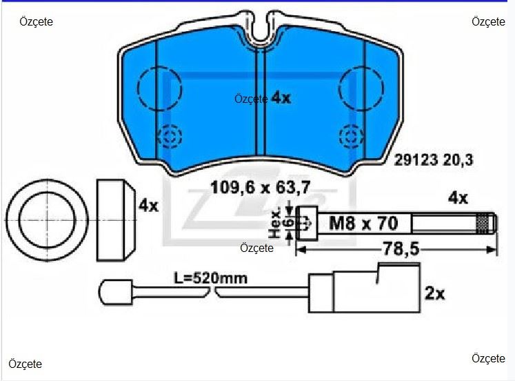 FROW 5041102001 — FREN BALATASI ARKA (105 mm) FORD TRANSIT V347 06- (ÇİFT TEKE
